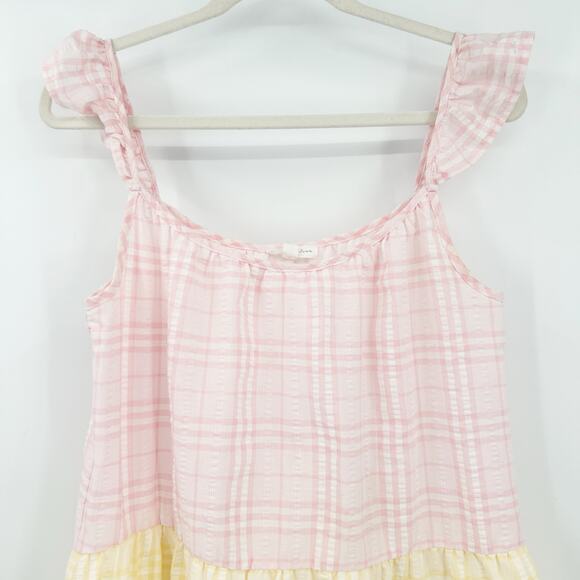 By The River Womens Colorblock Plaid‎ Sleeveless Tiered Pastel Country Dress S - Picture 3 of 10